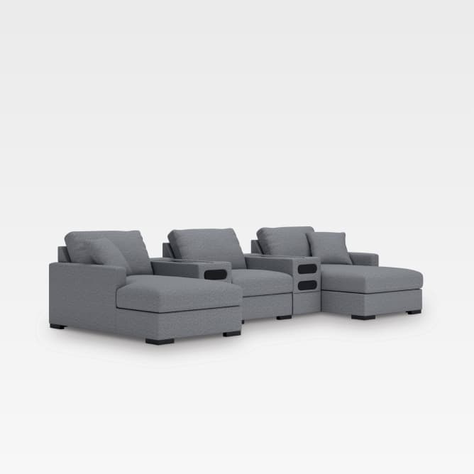 Modmax Premier 5-Piece Modular Performance Fabric Sectional with Double Chaise and Audio Consoles