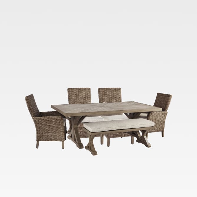 Beachcroft Outdoor Dining Table and 4 Chairs and Bench